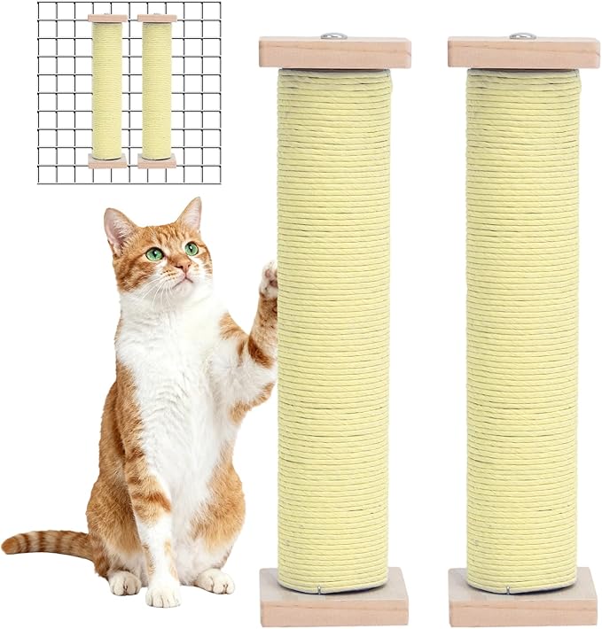 2 Pack Cat Scratching Post for Crate Cage, Wall Mounted Cat Scratcher Post with Self Groomer and Massager, Cat Cage Scratcher Pole to Scratch and Climbing 12.2x2.4in (White, 2 Massager)