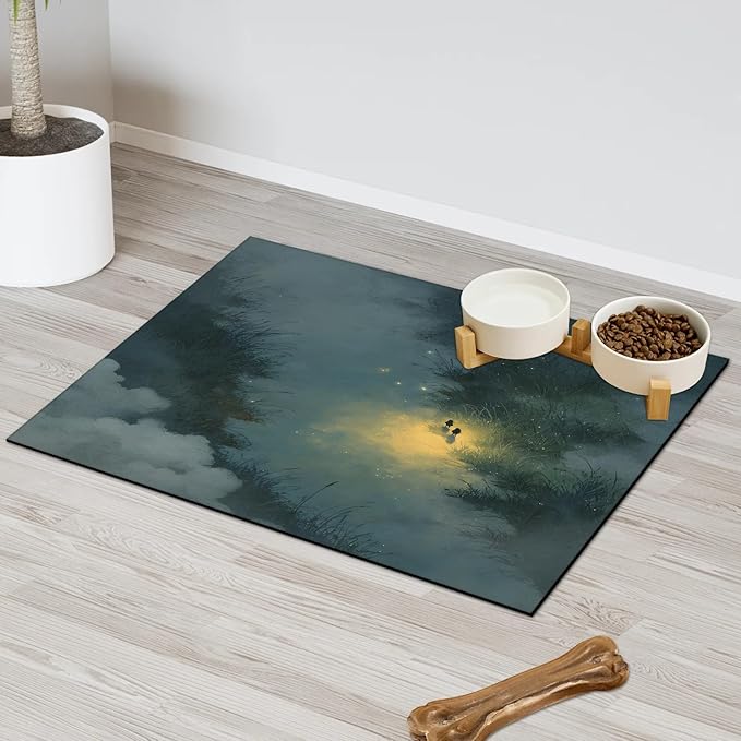 Sky Cloud Dog Food Mat for Floors Absorbent, Quick Dry Water Dispenser Mat for Food, Water, Pet Supplies 16" x 24", Grass