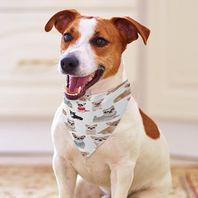 Dog Bandana Spring Pet Scarf Adjustable Triangle Cute Chihuahua Pug Pattern Printing Dog Bib Washable Polyester Puppy Bandana for Small Medium Large Dogs Cat Birthday Party Supplies