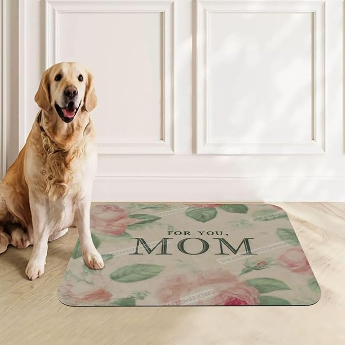 Dog Food Mat for Floors Absorbent Quick Drying Happy Mother's Day Floral Gift for Mom Bl Pet Cat Food Mat Easy-to-Clean Pet Feeding Mats Dog Bowl Mats 18X12In