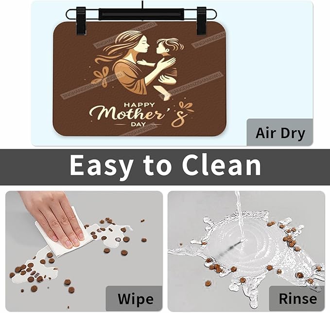 Pet Cat Dog Food Mat Absorbent Dog Feeding Mat Happy Mother's Day Floral Gift Mom Brown No Stains Cat Food Mats Indoor Pet Dogs Placemat Water Bowl Mats with Rubber Backing 18X12In