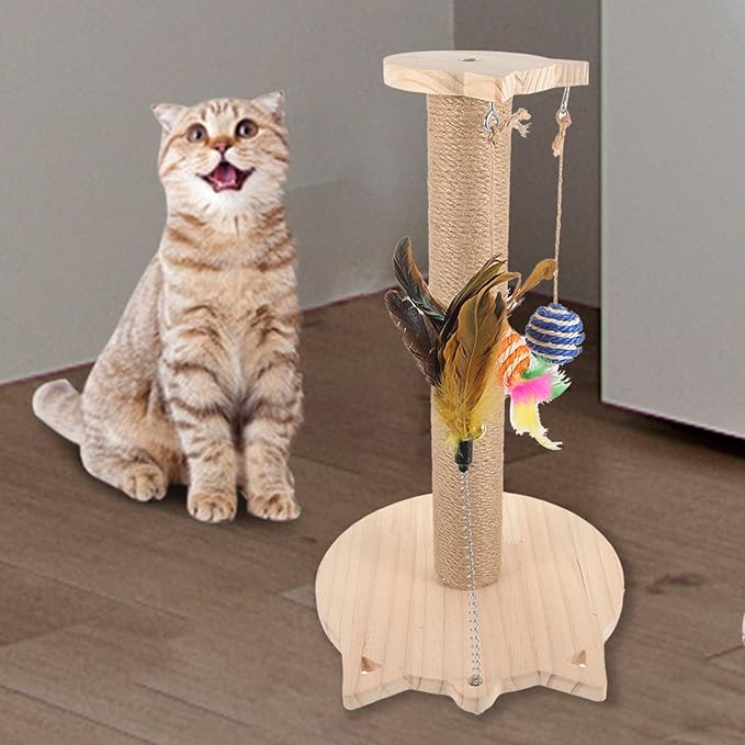 HEMOTON Cat Scratching Post Sisal Solid Wood Small Cat Scratcher Sturdy Indoor Kitten Scratch Random Color
