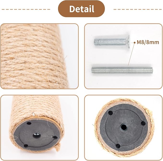 4PCS 10 Inch Scratching Post with Natural Sisal Rope - Cat Scratch Pole, Tree, and Posts for Indoor Cats - Replacement Part Accessories for DIY Tower and Hammock