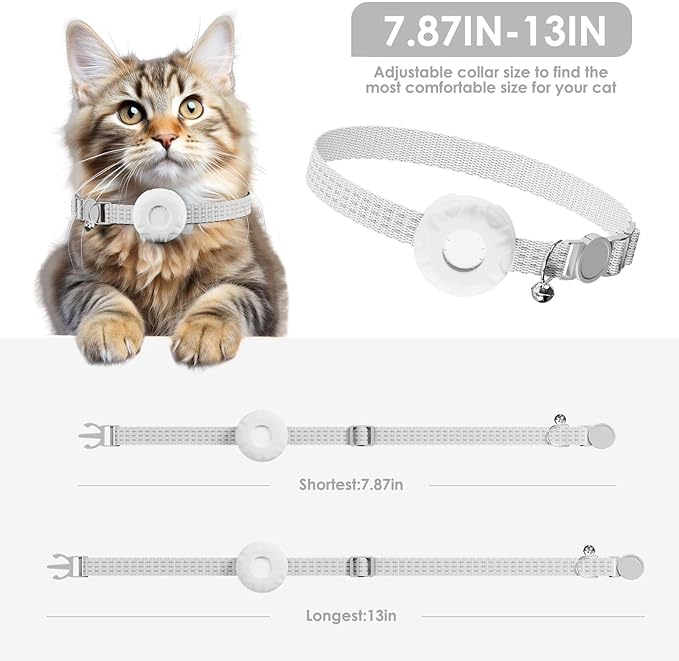 GPS Tracker for Cats, Compatible with Apple Find My App (Only iOS), No Monthly Fee, Waterproof (White Tracker, White Cat Collar)