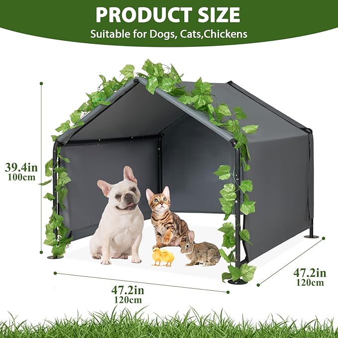 Large Dog Shades for Outside - LitaiL Outdoor Dog Kennel for Small Dogs, 47.2" x 47.2" x 39.4" Outdoors Sun Rain Canopy Pet House, Waterproof Pet Canopy Shelter for Small Animals