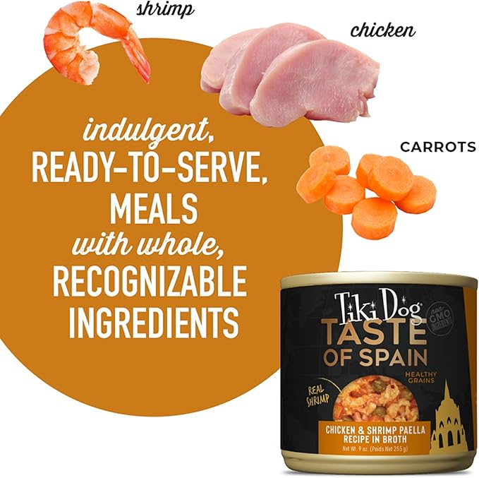 Tiki Dog Taste of The World Wet Dog Food, Spain Chicken & Shrimp Paella, 9 oz. Can (8 Count)