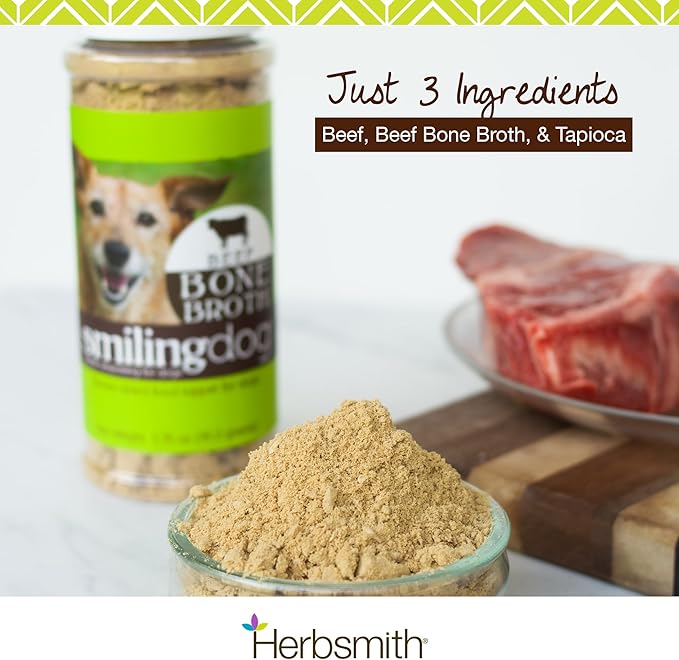Herbsmith Bone Broth Kibble Seasoning - Freeze Dried Meat + Bone Broth Powder for Dogs - Beef, 3.35 oz [Bundle x3]