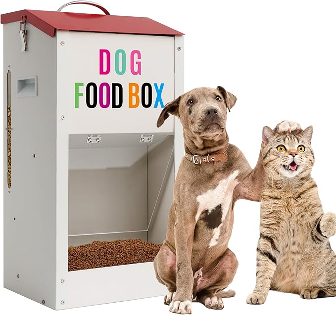 Galvanized Automatic Dog Feeder，25LBS Gravity Dog Feeder with Handle, Galvanized Steel Pets Food Dispenser for Indoor Outdoor Use, Suitable for Small, Medium, and Large Breeds