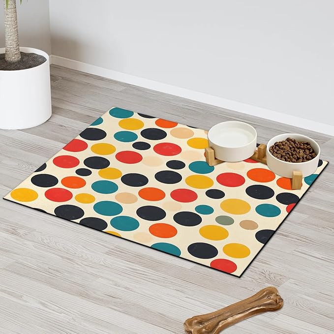 Polka Dot Dog Food Mat for Floors Absorbent Dog Bowl Mat for Food and Water Dispenser Quick Dry Cat Food Placemat Pet Supplies 12" x 20", Red Black Blue