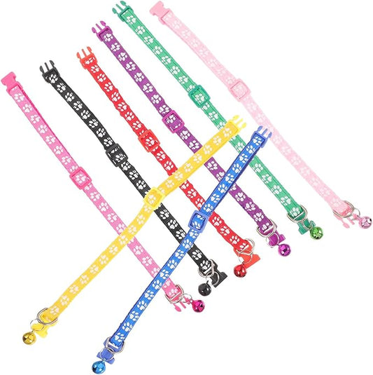 8pcs Adjustable Pet Printed Collars with Bell, Soft Fabric Dog and Cat Collars for Daily Use, Mixed Colors Decorative Pet Supplies Random Color