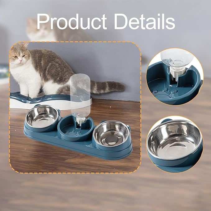 Elevated Double Bowl Pet Feeders with Automatic Water Dispenser Antislip Base for Dog Cats Daily Feeding Watering Supply - Dark Gray - Version