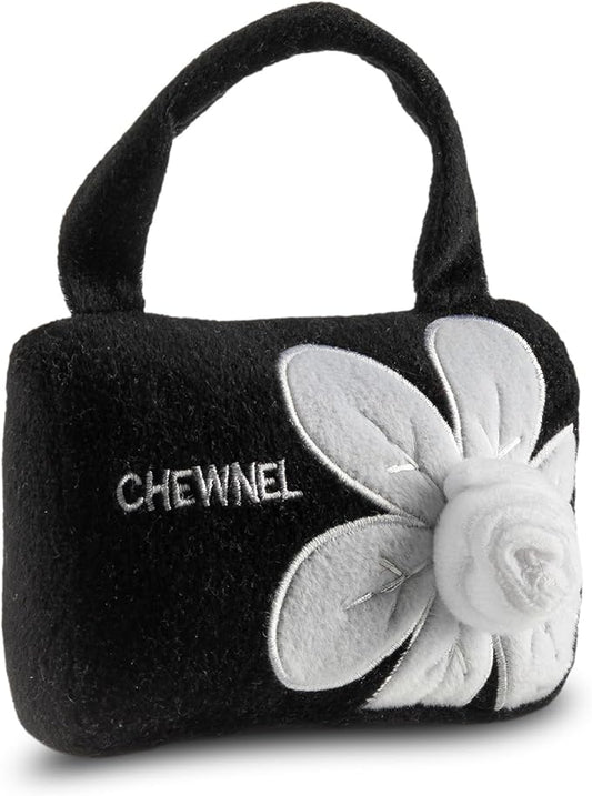 Dog Diggin Designs Chewnel Fleur Blanche Plush Dog Toy Purse | Luxury-Inspired Parody Designer Floral Handbag with Squeaker, Soft Plush Fashion Dog Toy – Haute Couture Purses & Handbags