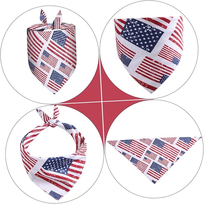 Kisangel Patriotic Pet Bandana and Bib with American Flag Print, Triangle Scarf for Dogs and Cats, Festival Dog Supplies for Independence Day Celebration