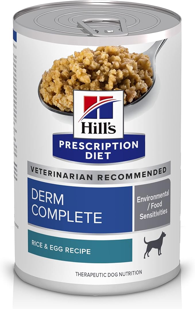 Hill's Prescription Diet Derm Complete Rice & Egg Recipe Wet Dog Food, Veterinary Diet, 13 oz. Cans, 12-Pack