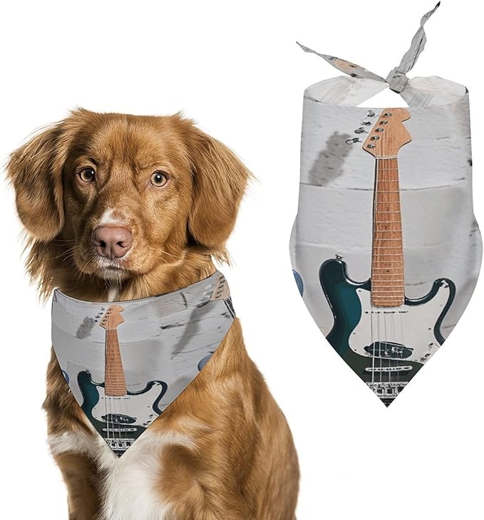 Dog Bandana Spring Pet Scarf Adjustable Triangle Guitar Bass Music Musical Instruments Printing Dog Bib Washable Polyester Puppy Bandana for Small Medium Large Dogs Cat Birthday Party Supplies