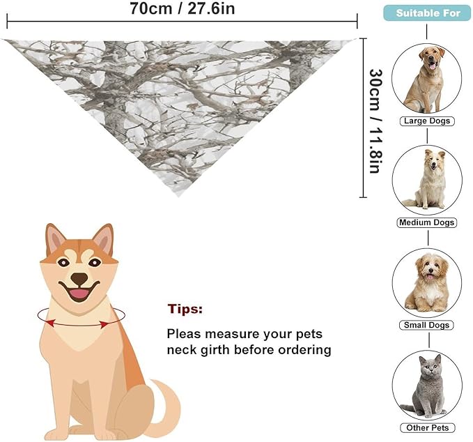 Dog Bandana Spring Pet Scarf Adjustable Triangle White Tree Camo Printing Dog Bib Washable Polyester Puppy Bandana for Small Medium Large Dogs Cat Birthday Party Supplies