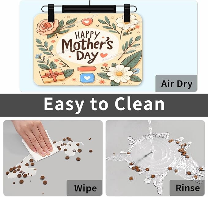 Pet Feeding Mat for Floors Waterproof Dog Mat for Food and Water Happy Mother's Day Floral Gift Mom Do Absorbent Quick Dry Non Slip Mats Cat Bowls 18X12In