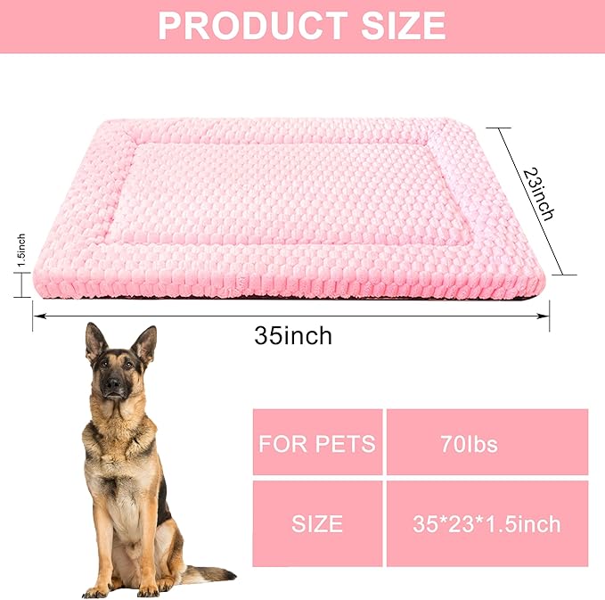 Dog Bed Mat, Reversible Dog Crate Pad - Comfortable Kennel Mat for Dogs & Cats, Machine Washable Dog Bed Suitable for Kennel, Cage or Home Travel (Pink, 35" L*23" W*1.5" Th)