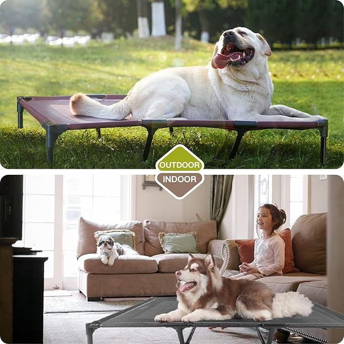 suddus Elevated Dog Bed for Medium Dogs, Dual Support Cooling Cot with Teslin Mesh, Portable Waterproof Pet Bed for Indoor/Outdoor Use, Large, 36x30x7 Inch, Blue