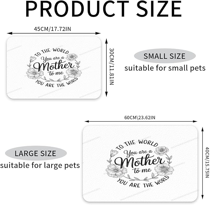 Dog Food Mats for Floors Happy Mother's Day Floral Gift Mom White Cr Absorbent Pet Cat Food Mat Quick Dry Dog Bowl Mats for Water Pet Supplies 24x16In