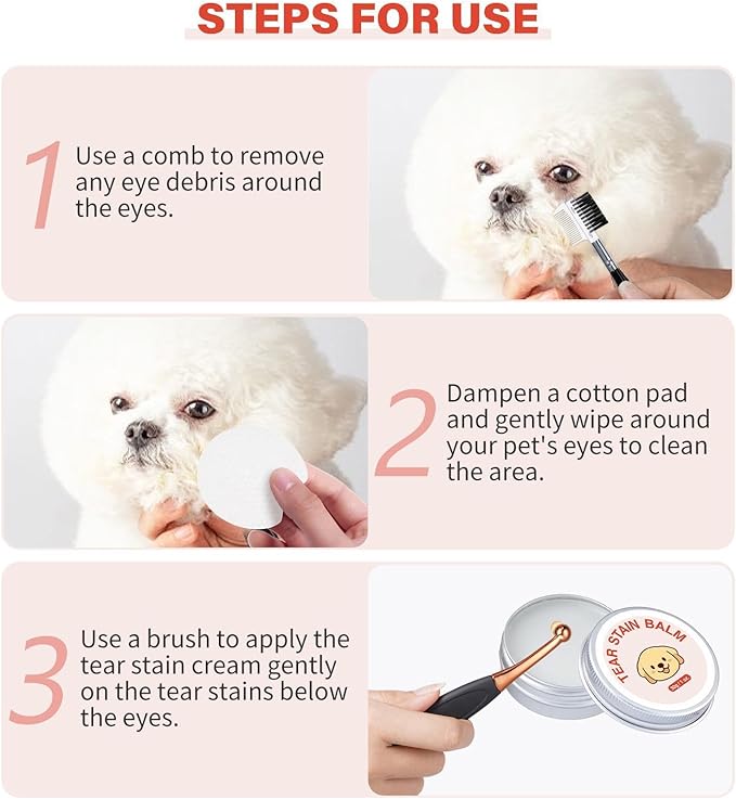 Gentle Tear Remover, Dog Eye Stain Cleaning Ointment, 30ml Care Solution with Powder Brush, Soft Formula Pet Cleaner, Grooming Supply with Safe Blend, Animal Care Tool for Home Use