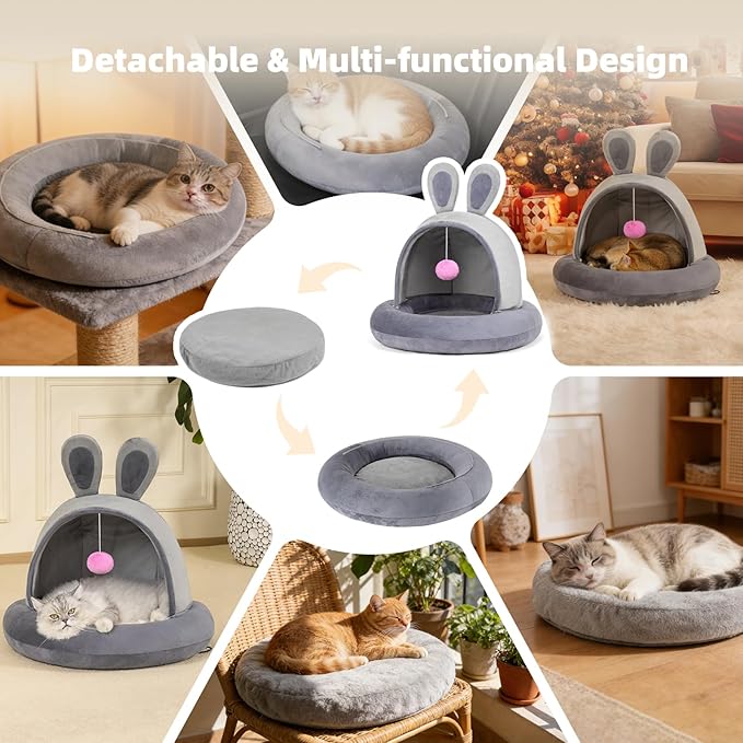 Heated Cat Bed with Electric Cat Heating Pad, 23.6" Large Cat Bed for Cats and Small Dogs, Heated Pet Bed with Timer & Temp Adjustable, Removable Machine Washable, Gifts for Easter