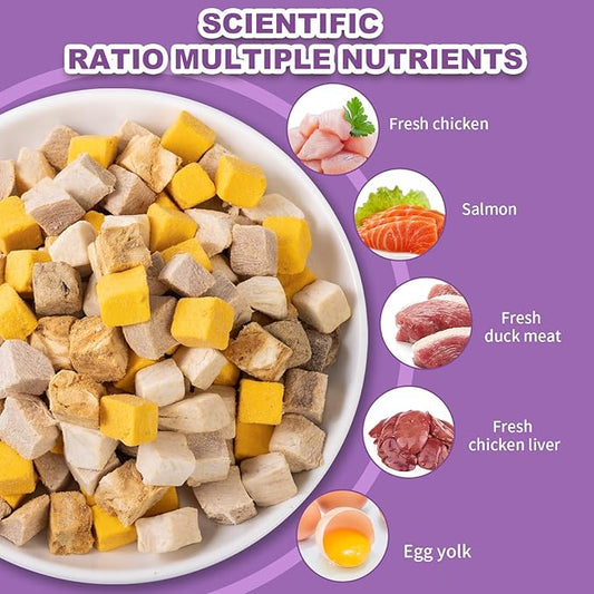 Dylan's cabin Cat Dog Food - Freeze Dried Dog Treats 5 in 1 Meat Chicken Duck Salmon Yolk Chicken Liver Meat Natural Human-Grade Cat Snack(142g)