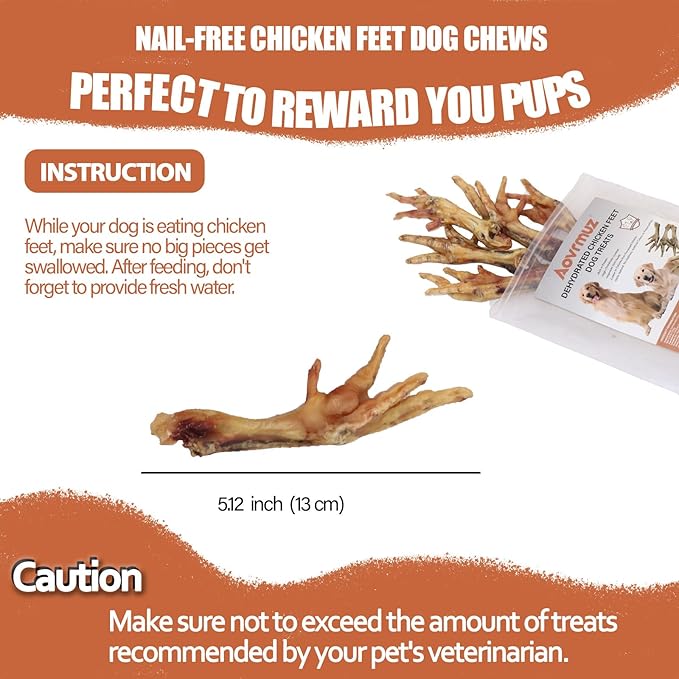 Natural Nail-Free Chicken Feet Dog Chews - High Protein No Additives Single Ingredient Pet Snacks