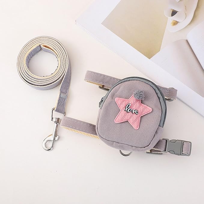 Pet Harness Leash Set, Cute Backpack Cat Vest Belt Leash Snap Design Pet Harness Leash Comfortable and Breathable Dog Vest Leash Outing Supplies School Bag Pet Supplies