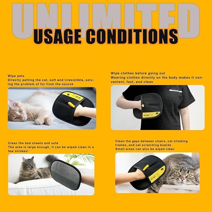Pet Gloves, Electrostatic Pet Hair Remover Gloves, Reusable Double-Sided Grooming & Cleaning Glove for Cats/Dogs, Furniture, Carpet & Car Seats