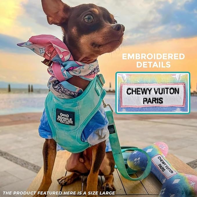 Haute Diggity Dog Medium Chewy Vuiton Bones Plush Dog Toys for Small, Medium & Large Dogs, 4-Pack Durable Stuffed Designer-Inspired Pet Toys with Interactive Squeaker, Machine-Washable & Safe
