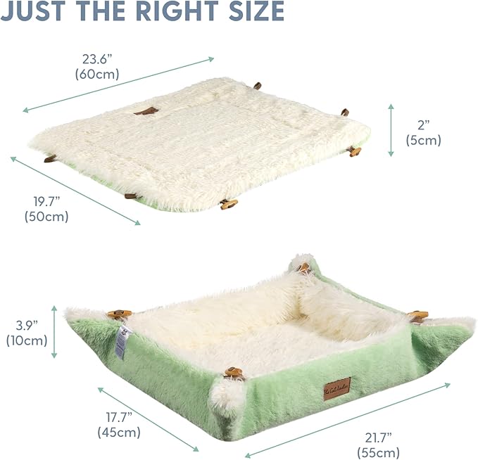 The Cat Ladies Self Warming Heated Cat Bed - Heated Outdoor Kitten Bed - Non Electric Heating Pad - for Indoor and Outdoor Cats - Reversible Comfortable Design - Light Green