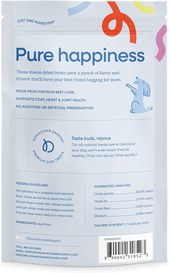 Downtown Barkery Freeze Dried Dog Treats - Single Ingredient, Low Calorie, Rich in Vitamins and Minerals - All Natural - Freeze Dried Beef Liver Dog Treats, 1 Oz
