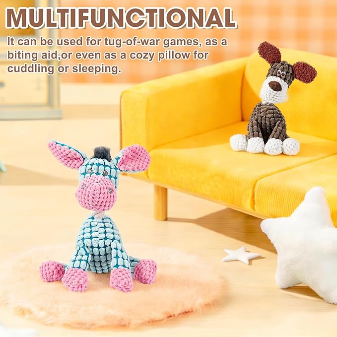 Indestructible Dog Toys,New Dog Toys for Aggressive Chewers,Squeaky Durable Chew Toy for Indoor Pups Teething,Puppy Teething Toys (Brown Dog)
