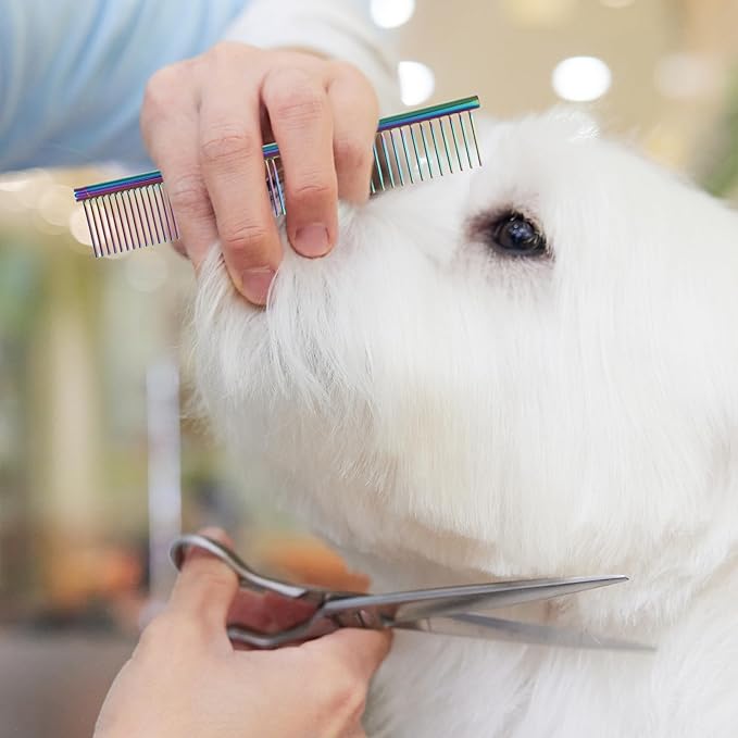 2pcs Stainless Steel Pet Combs with Rounded Fine Teeth, Multi-purpose Metal Dog and Cat Grooming Brushes for Dematting and Tangle Removal, Suitable for Long and Short Hair Pets