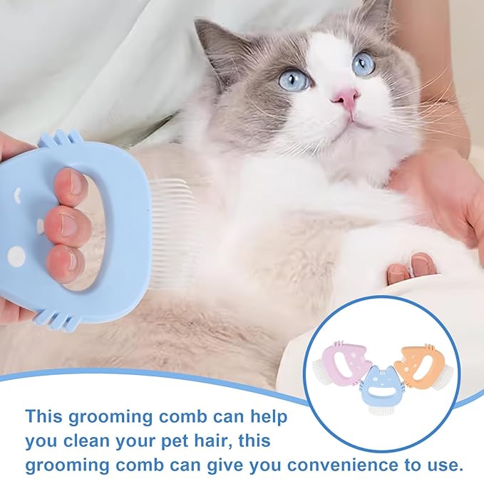 NUOBESTY 3pcs Cat and Dog Grooming Comb Set with Silicone Handle, Small Portable Hair Removal and Massaging Brushes for Shedding Control, Indoor Pet Care, Multi-color
