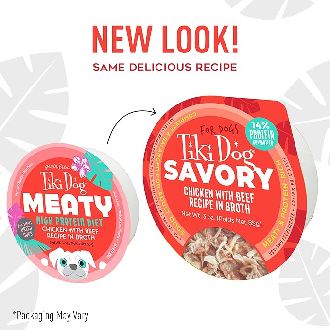 Tiki Dog® Savory Chicken with Beef Recipe in Broth, 3 oz Cup (4 Count)