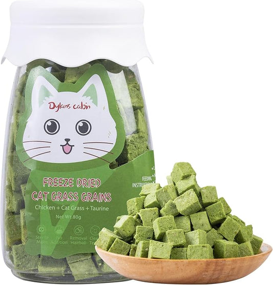 Dylan's cabin Cat Grass Teething Cube Treats - Natural Freeze Dried Edible Cat Chew Toy for Teeth Cleaning and Hairball Removal(80g)