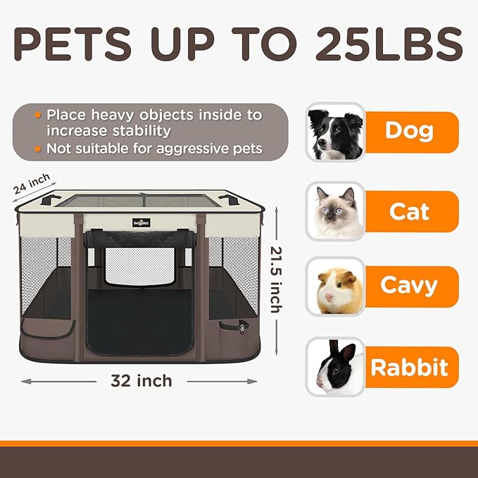 Foldable Pet Kitten Playpen, Upgrade Waterproof Portable Cat Dog Playpen Kennel Tent for Small Dog Cat, Retractable Shade Cover, Indoor Outdoor Use for Small Pet.