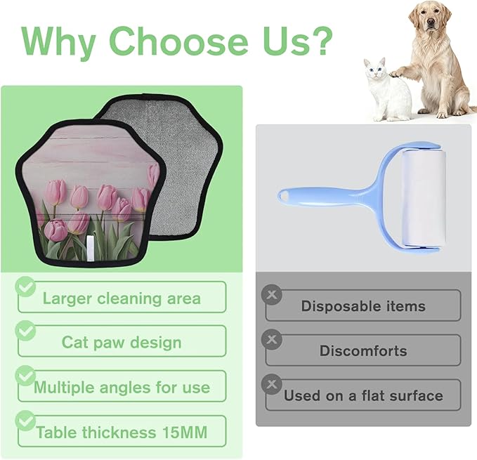 Flower Tulip Electrostatic Pet Hair Removal Glove for Cats & Dogs - Reusable Grooming Mitt for Couch, Carpet, Car Seat & Laundry - Large 9x9 Inch