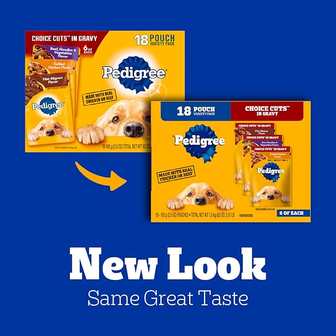 Pedigree Choice Cuts in Gravy Wet Dog Food, Adult Soft Wet Dog Food, Variety Pack, 3.5 oz. Pouches, 18 Count
