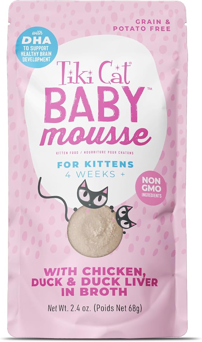 Tiki Cat Baby Mousse Wet Cat Food, Chicken, Duck & Duck Liver, 2.4 oz. Pouch (12 Count)