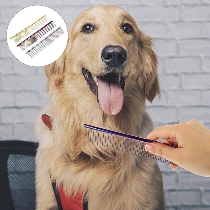 Kichvoe 3pcs Multi-function Pet Comb Set with Wear-resistant Stainless Steel Teeth, Lightweight Aluminum Dematting Combs for Dogs and Cats, Portable Grooming Tools for Puppy and Cat Hair