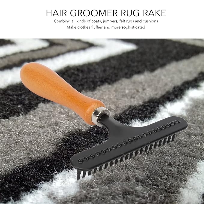 Wooden Handle Pet Brush, Handheld Cat Grooming Rake, Stainless Steel Deshedding Brush for Cats Dogs with Comfortable Rounded Tips