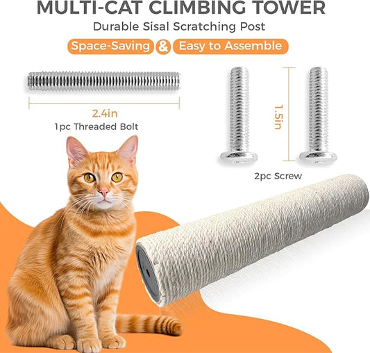 Cat Scratching Post Replacement Pole - 15.7 Inch Refill for Cat Tree Repair, 2-Pack with Screws, Durable Scratch Resistant Surface (White)
