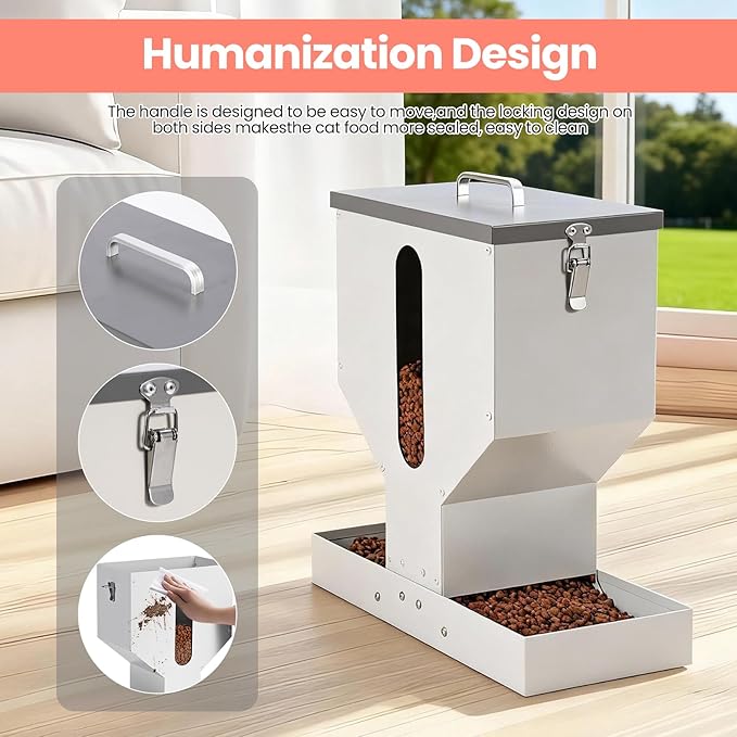 Automatic Cat Feeder 2 Cats - 12L Gravity Dual Cat Feeder Outdoor Pet Feeding Station Auto Dry Food Dispenser for Pet Cat Dogs