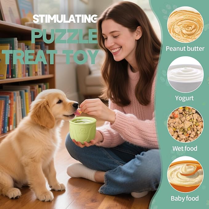 Interactive Dog Toy, 2-in-1 Long-Lasting Treat Dispenser Dog Puzzle Feeder Toys, Stuffable Enrichment Freeze Lick Bowl for Boredom, Reduces Anxiety Silicone Fetch Catch Chew Toy