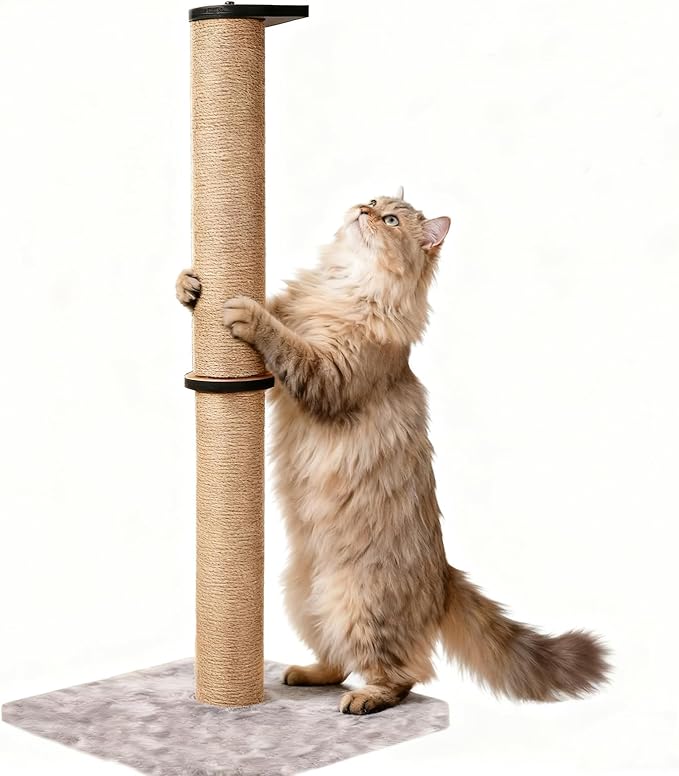 33" Tall Cat Scratching Posts for Indoor Cats, Cat Scratch Post with Nature Sisal, Large Cat Scratcher with Plush Pad, Cute Vertical Cat Post Claw Scratcher Post Tree Covered for Cats at All Ages