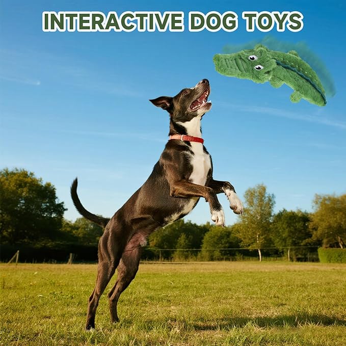Mihachi No Stuffing Crinkle Dog Toys, 2-in-1 Holds Water Bottles - Cruncher with Puncture Resistant Squeaker, Dog Squeak Toys Plush Dogs Chew Toy for Puppy Small Medium Large Breed Chewer, Crocodile