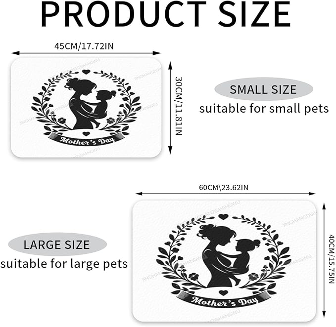 Pet Feeding Mat Happy Mother's Day Floral Gift Mom A Dog Food Mat for Food Water No Stains Quick Dry Dispenser Cat Bowl Mats for Messy Drinkers 18X12In